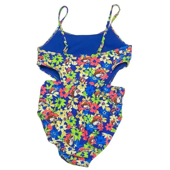 Buc-ees Swimsuit Girls Youth Large YL One Piece Bathing Suit Overall Print - Picture 2 of 4